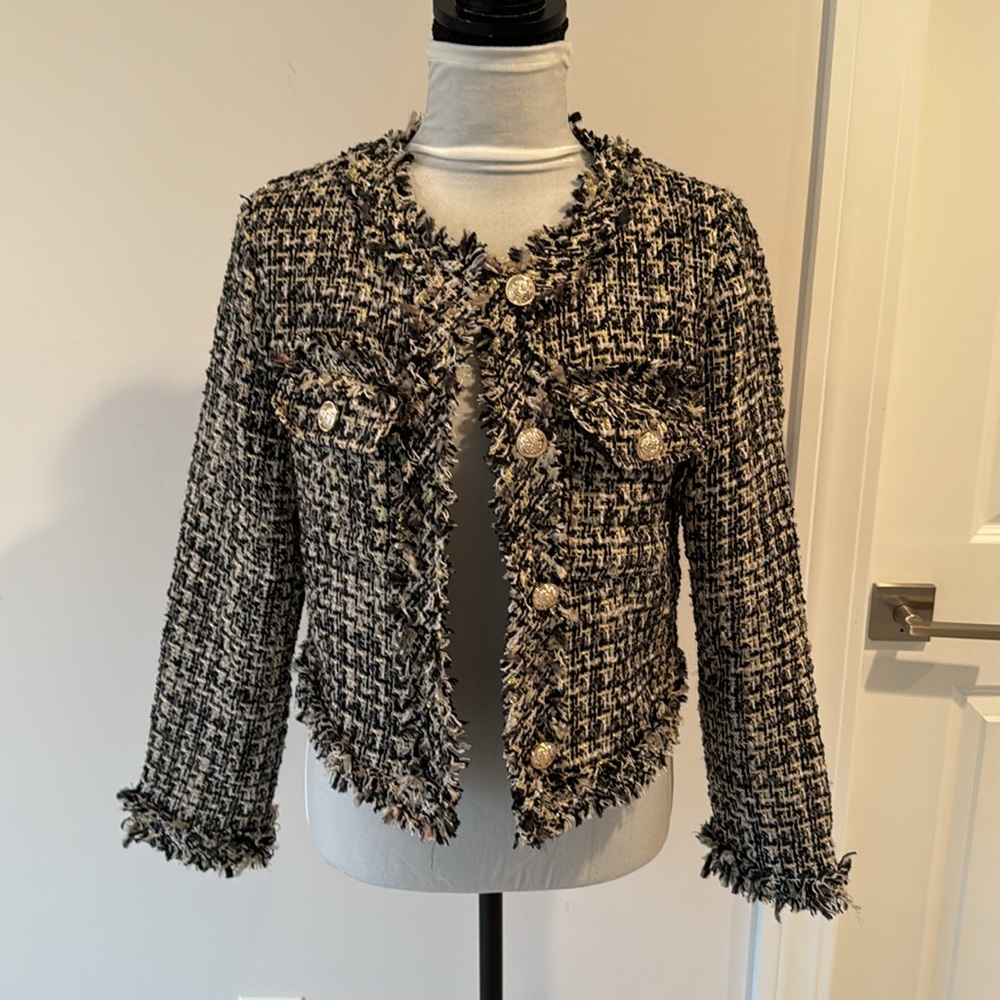 PARIS CHIC DESIGNER STYLE FRINGE TRIM GOLD BUTTON JACKET